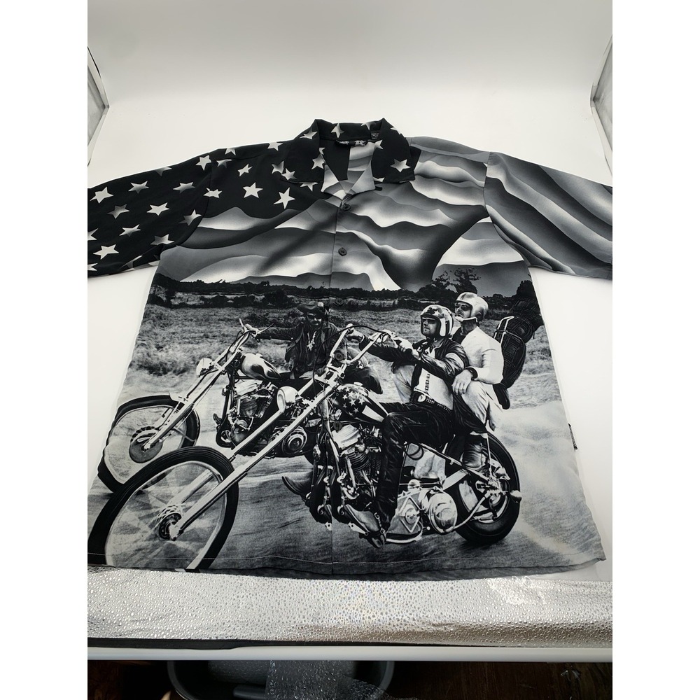 Vintage Dragonfly Button Dress Collar Shirt Black Size XL Motorcycle Patriotic